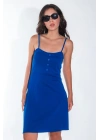 Yazlık Ayarlanabilir İp Askılı Yumuşak İnterlok Kumaş Lacivert Mini Elbise