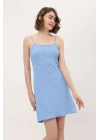 Yazlık Ayarlanabilir İp Askılı Yumuşak Örme Kumaş Açık Mavi Mini Elbise
