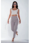 Kadın Gri Dar Paça Toka Detay Kadın Kumaş Pantolon
