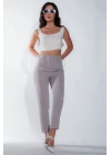Kadın Gri Dar Paça Toka Detay Kadın Kumaş Pantolon