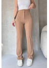 Kadın Bej Yüksek Bel Toparlayıcı Ispanyol Paça Pantolon