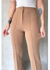 Kadın Bej Yüksek Bel Toparlayıcı Ispanyol Paça Pantolon