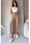 Kadın Bej Yüksek Bel Toparlayıcı Ispanyol Paça Pantolon