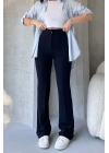 Kadın Lacivert Yüksek Bel Toparlayıcı Ispanyol Paça Pantolon