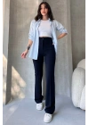 Kadın Lacivert Yüksek Bel Toparlayıcı Ispanyol Paça Pantolon