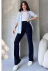 Kadın Lacivert Yüksek Bel Toparlayıcı Ispanyol Paça Pantolon