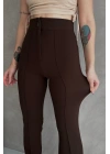 Kadın Kahverengi Yüksek Bel Toparlayıcı Ispanyol Paça Pantolon