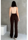 Kadın Kahverengi Yüksek Bel Toparlayıcı Ispanyol Paça Pantolon