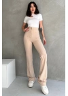 Kadın Krem Yüksek Bel Toparlayıcı Ispanyol Paça Pantolon