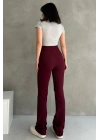 Kadın Bordo Yüksek Bel Toparlayıcı Ispanyol Paça Pantolon