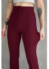 Kadın Bordo Yüksek Bel Toparlayıcı Ispanyol Paça Pantolon