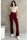 Kadın Bordo Yüksek Bel Toparlayıcı Ispanyol Paça Pantolon