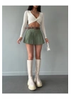 Kadın Haki Piliseli Kemerli Mini Şortlu Etek