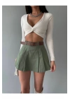 Kadın Haki Piliseli Kemerli Mini Şortlu Etek