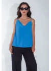 Kadın Degaje Yaka Askısı Ayarlanabilir Kadın Yazlık Bebe Mavisi Askılı Bluz