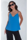 Kadın Degaje Yaka Askısı Ayarlanabilir Kadın Yazlık Bebe Mavisi Askılı Bluz