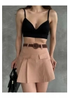 Kadın Vizon Piliseli Kemerli Mini Şortlu Etek