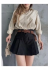 Kadın Siyah Piliseli Kemerli Mini Şortlu Etek
