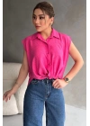 Kadın Keten Bağlama Detaylı Pembe Gömlek Bluz
