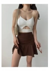 Kadın Kanverengi Esnek Şortlu Volanlı Pileli Viskon Kloş Şort Etek