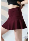 Kadın Bordo Esnek Şortlu Volanlı Pileli Viskon Kloş Şort Etek