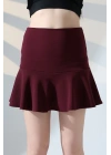 Kadın Bordo Esnek Şortlu Volanlı Pileli Viskon Kloş Şort Etek