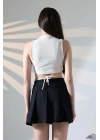 Kadın Siyah Fermuarlı Basic Düz Yüksek Bel Piliseli Mini Etek