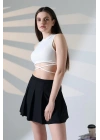 Kadın Siyah Fermuarlı Basic Düz Yüksek Bel Piliseli Mini Etek