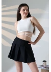 Kadın Siyah Fermuarlı Basic Düz Yüksek Bel Piliseli Mini Etek