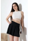 Kadın Siyah Fermuarlı Basic Düz Yüksek Bel Piliseli Mini Etek