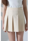 Kadın Bej Fermuarlı Basic Düz Yüksek Bel Piliseli Mini Etek