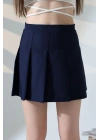 Kadın Lacivert Fermuarlı Basic Düz Yüksek Bel Piliseli Mini Etek