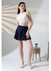 Kadın Lacivert Fermuarlı Basic Düz Yüksek Bel Piliseli Mini Etek