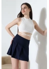 Kadın Lacivert Fermuarlı Basic Düz Yüksek Bel Piliseli Mini Etek