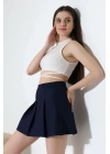 Kadın Lacivert Fermuarlı Basic Düz Yüksek Bel Piliseli Mini Etek