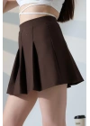 Kadın Kahverengi Fermuarlı Basic Düz Yüksek Bel Piliseli Mini Etek