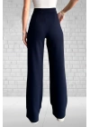 Kadın Lacivert Yüksek Bel Krep Kumaş Likralı Rahat Kesim Çift Düğmeli Palazzo Pantolon