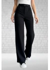 Kadın Siyah Yüksek Bel Krep Kumaş Likralı Rahat Kesim Çift Düğmeli Palazzo Pantolon
