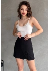 Kadın Siyah Piliseli Mini Şortlu Etek