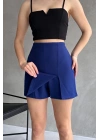 Kadın Lacivert Piliseli Mini Şortlu Etek