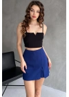 Kadın Lacivert Piliseli Mini Şortlu Etek