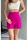 Kadın Fuşya Piliseli Mini Şortlu Etek