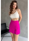 Kadın Fuşya Piliseli Mini Şortlu Etek