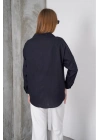Kadın Siyah Oversize Uzun Keten Gömlek