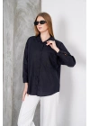 Kadın Siyah Oversize Uzun Keten Gömlek