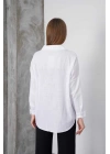 Kadın Beyaz Oversize Uzun Keten Gömlek