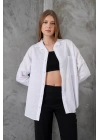 Kadın Beyaz Oversize Uzun Keten Gömlek