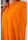 Kadın Turuncu Oversize Uzun Keten Gömlek