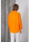 Kadın Turuncu Oversize Uzun Keten Gömlek