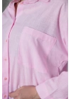 Kadın Pembe Oversize Uzun Keten Gömlek